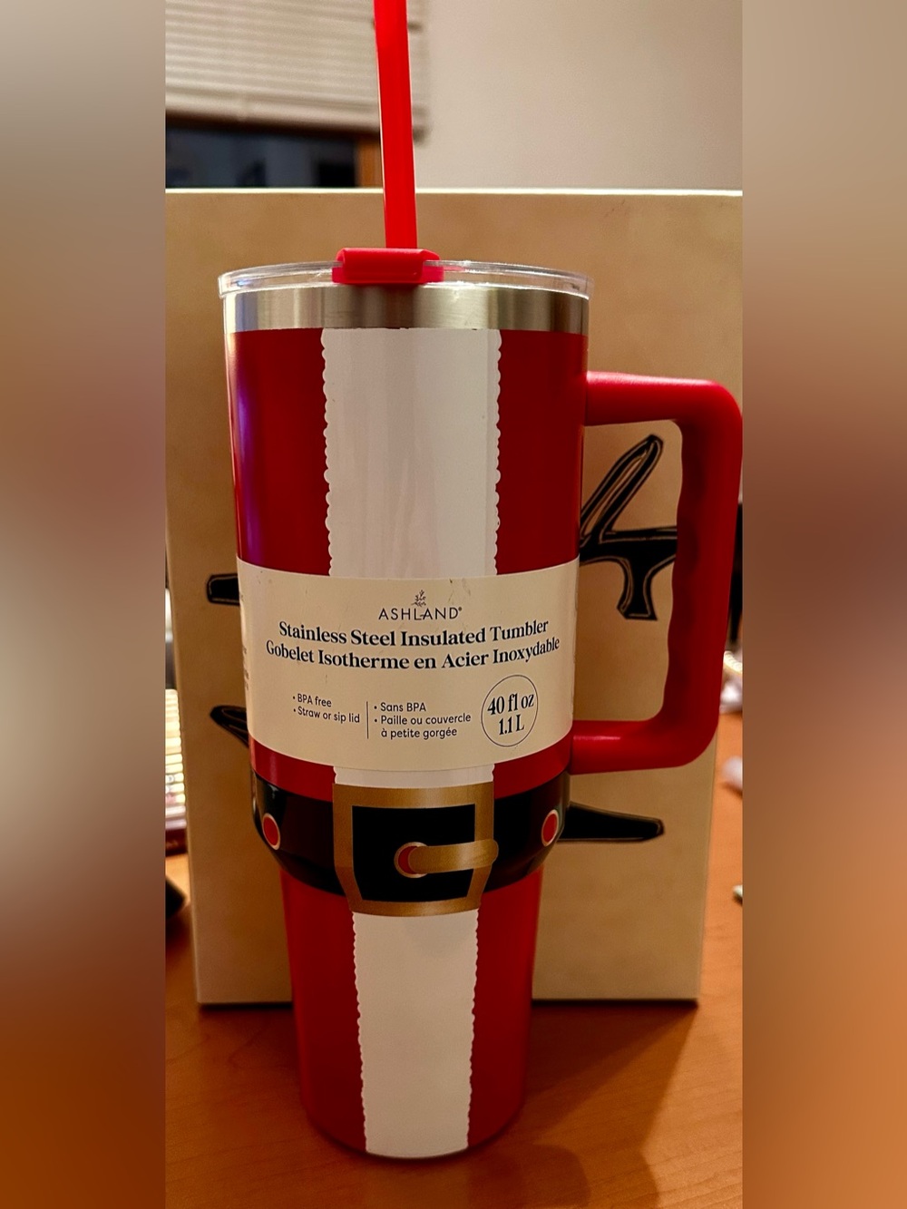 Ashland Red and White Santa Belt Stainless Steel Insulated Tumbler with Handle